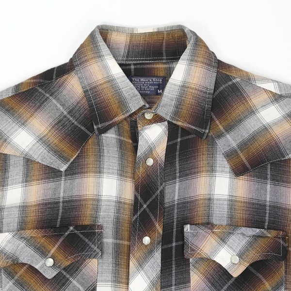 画像3: 80's JC Penney レーヨンウエスタンシャツ "Brown Ombre Plaid" (3)
