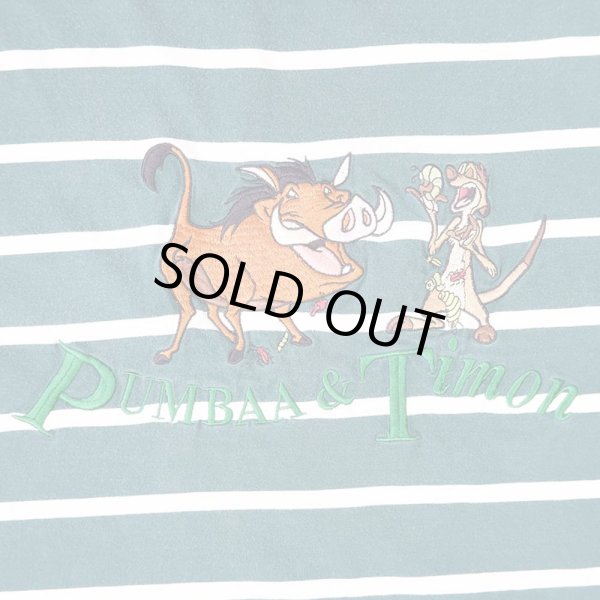 画像3: 90's PUMBAA & TIMON キャラクター刺繍 ボーダーTシャツ (3)