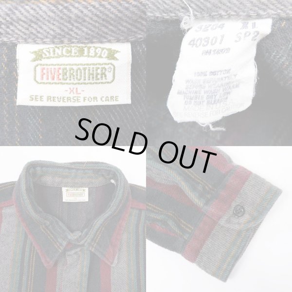 画像3: 90's FIVE BROTHER マルチストライプ柄 ヘビーネルシャツ "MADE IN USA" (3)