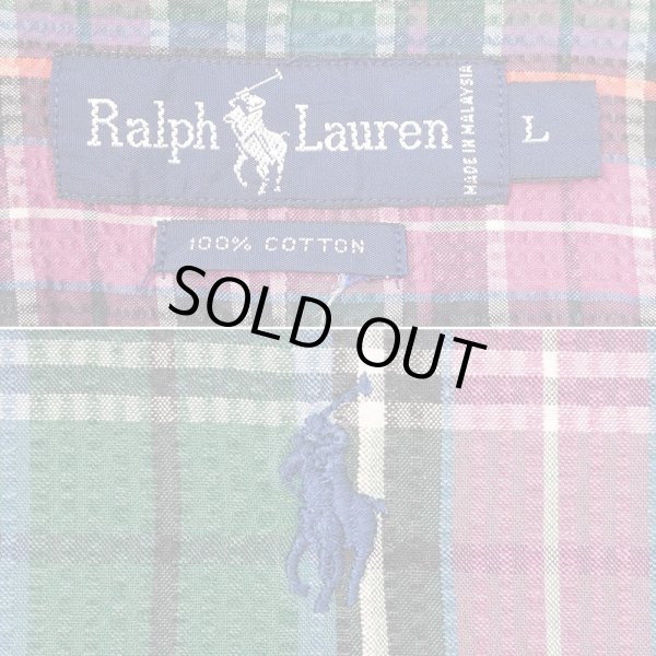 画像2: Early 90's Polo Ralph Lauren シアサッカー ボタンダウンシャツ (2)