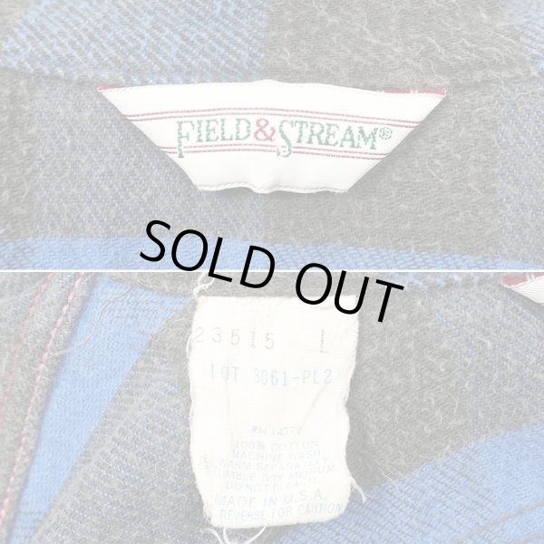画像2: 80's Field & Stream ブロックチェック柄 ヘビーネルシャツ "BLUE×BLACK / MADE IN USA / FIVE BROTHER OEM" (2)