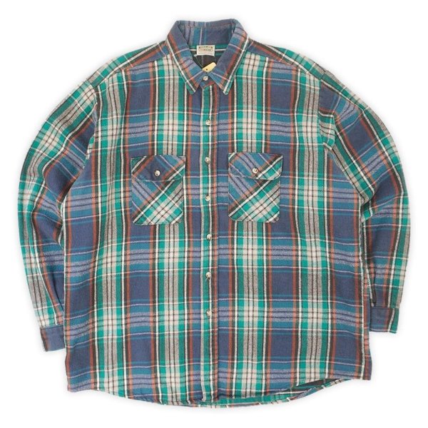 画像1: 90's FIVE BROTHER ヘビーネルシャツ “MADE IN USA / Green × Navy Plaid” (1)