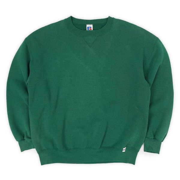 画像1: 90's RUSSELL 前V ブランクスウェット "MADE IN USA / GREEN" (1)