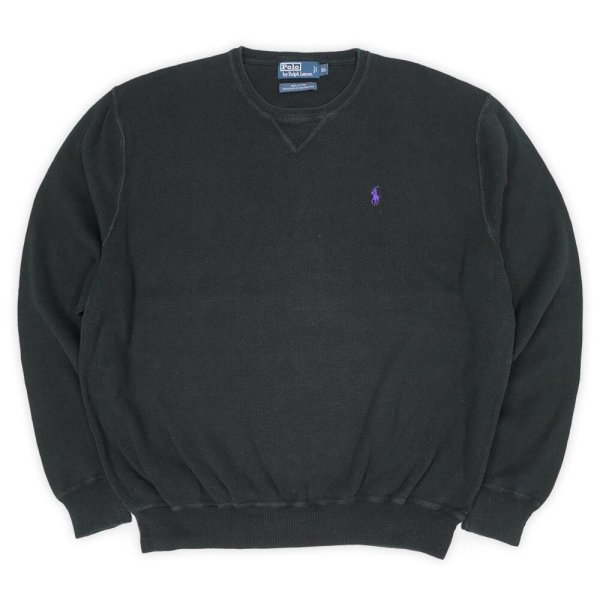 画像1: 00's Polo Ralph Lauren 前V コットンニット "BLACK" (1)