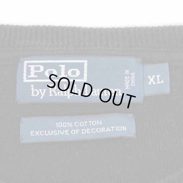 画像2: 00's Polo Ralph Lauren 前V コットンニット "BLACK" (2)