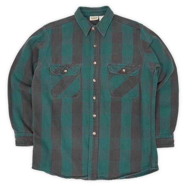 画像1: 90's FIVE BROTHER ブロックチェック柄 ヘビーネルシャツ "GREEN×BLACK" (1)
