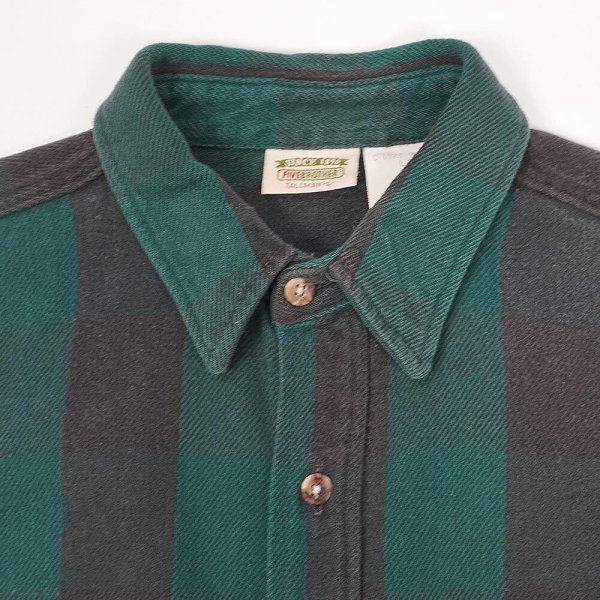 画像3: 90's FIVE BROTHER ブロックチェック柄 ヘビーネルシャツ "GREEN×BLACK" (3)