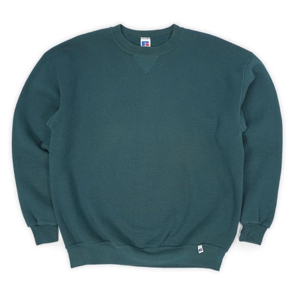 画像1: 90's RUSSELL 前V ブランクスウェット "MADE IN USA / BLUE GREEN" (1)