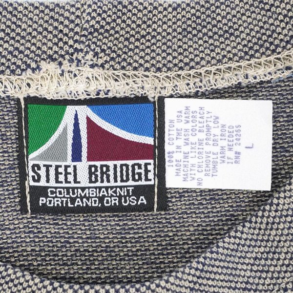 画像2: 【L】90's STEEL BRIDGE コットンピケ ポケットTシャツ "NAVY / MADE IN USA / DEADSTOCK" (2)
