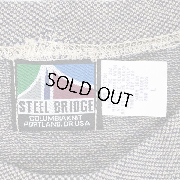 画像2: 【L】90's STEEL BRIDGE コットンピケ ポケットTシャツ "NAVY / MADE IN USA / DEADSTOCK" (2)