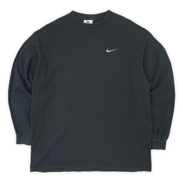 画像1: 90's NIKE L/S スウォッシュロゴ刺繍 Tシャツ "MADE IN USA" (1)