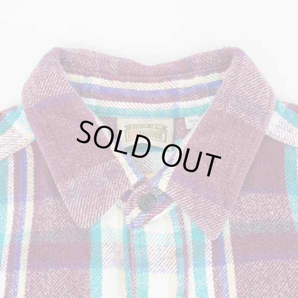 画像3: 90-00's FIVE BROTHER ヘビーネルシャツ "Burgundy Plaid" (3)
