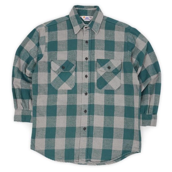 画像1: 80's SUNSHINE MOUNTAIN PRODUCTS ヘビーネルシャツ "GREEN×GRAY / MADE IN USA / FIVE BROTHER OEM" (1)