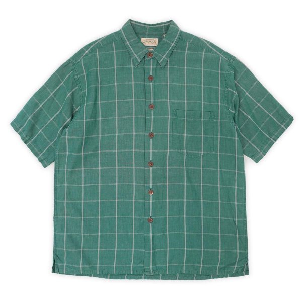 画像1: 90's ST JOHN'S BAY S/S コットンリネン レギュラーカラーシャツ "Blue Green Plaid" (1)
