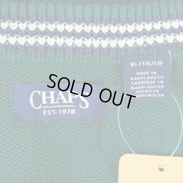 画像2: 00's CHAPS ロゴ刺繍 コットンニット "DEADSTOCK / GREEN" (2)