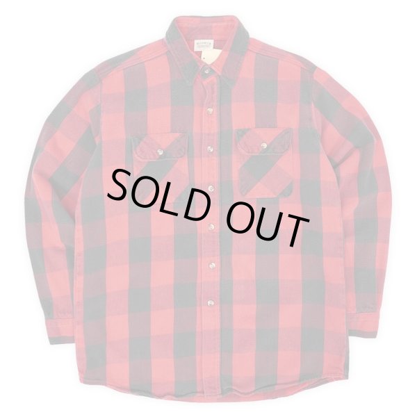 画像1: 90's FIVE BROTHER ブロックチェック柄 ヘビーネルシャツ "RED×BLACK / MADE IN USA" (1)