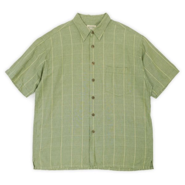画像1: 90's ST JOHN'S BAY S/S コットンリネン レギュラーカラーシャツ "Olive Plaid" (1)