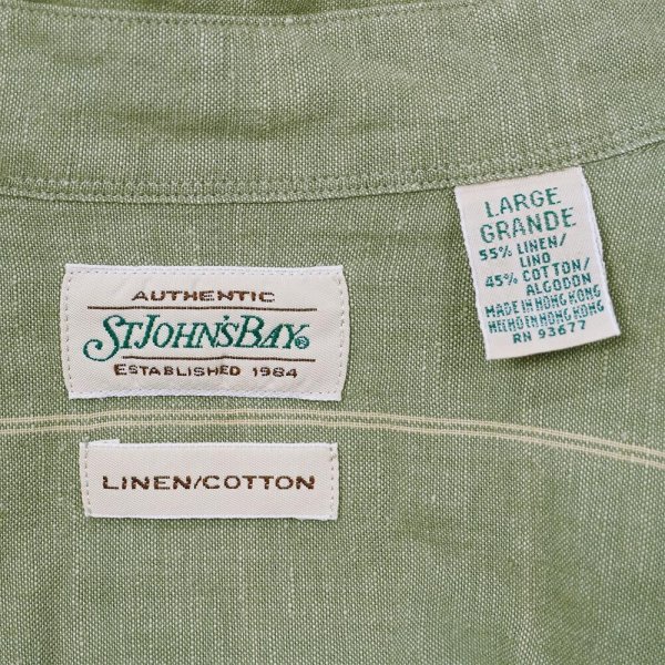 画像2: 90's ST JOHN'S BAY S/S コットンリネン レギュラーカラーシャツ "Olive Plaid" (2)