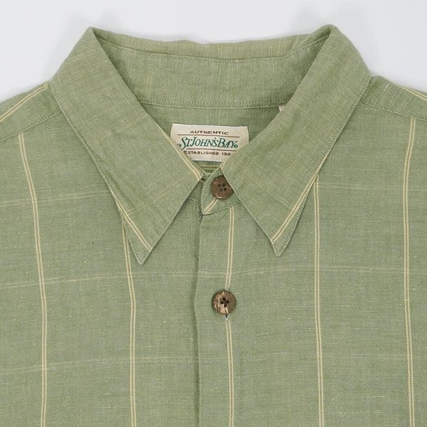 画像3: 90's ST JOHN'S BAY S/S コットンリネン レギュラーカラーシャツ "Olive Plaid" (3)