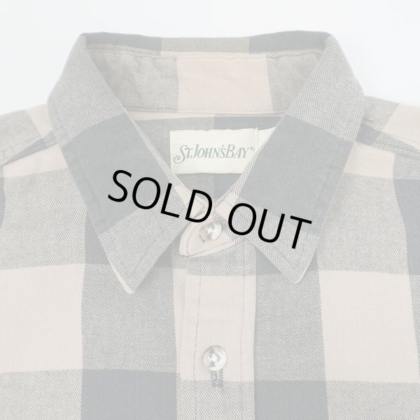 画像3: 90's ST JOHN'S BAY ブロックチェック柄 ヘビーネルシャツ "BLACK × BEIGE" (3)