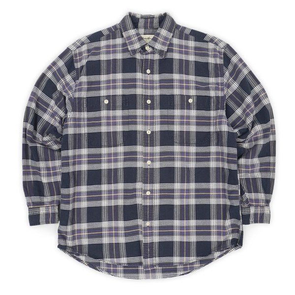画像1: 90's Eddie Bauer コットンワークシャツ "白タグ / Navi Plaid" (1)