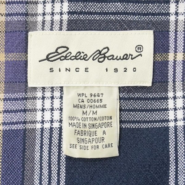 画像2: 90's Eddie Bauer コットンワークシャツ "白タグ / Navi Plaid" (2)