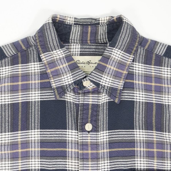 画像3: 90's Eddie Bauer コットンワークシャツ "白タグ / Navi Plaid" (3)