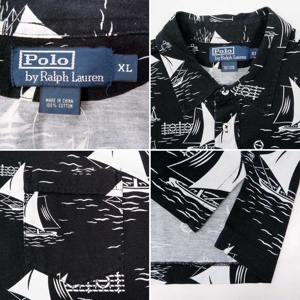 90's Polo Ralph Lauren S/S 総柄 プルオーバーシャツ "BLACK"mtp02152301255408