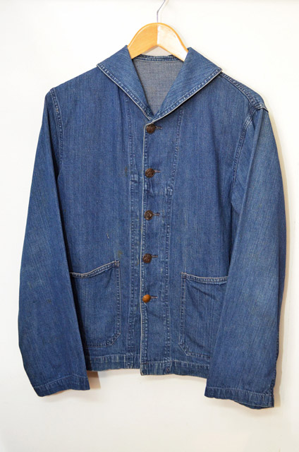 daisukevintage【雰囲気抜群!!】 40s U.S.NAVY ショールカラーデニムカバーオール