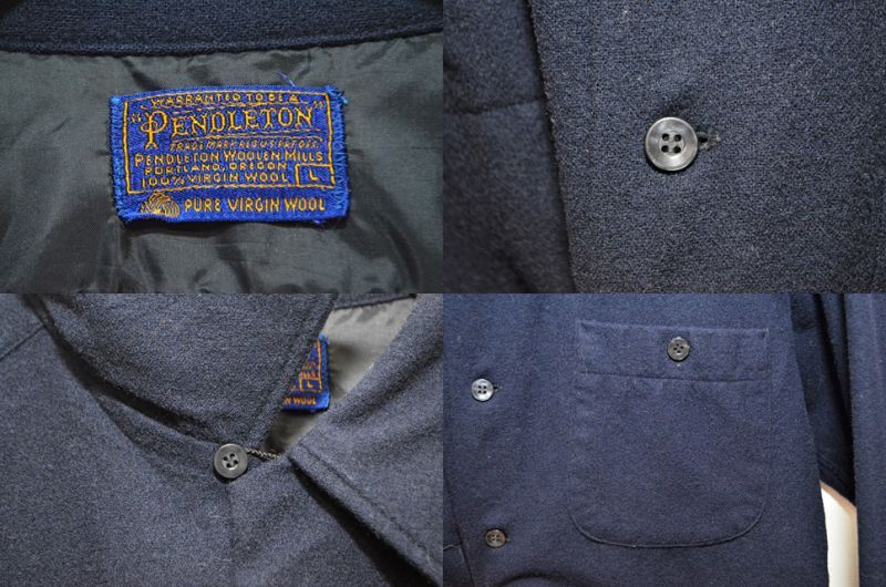 60-70's PENDLETON ウールシャツ ‶単色ネイビー″ - used&vintage box Hi-smile