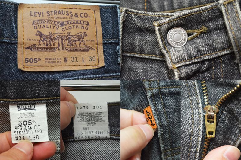 90's Levi's 505 ブラックデニムパンツ “鬼ヒゲ” - used&vintage box Hi-smile