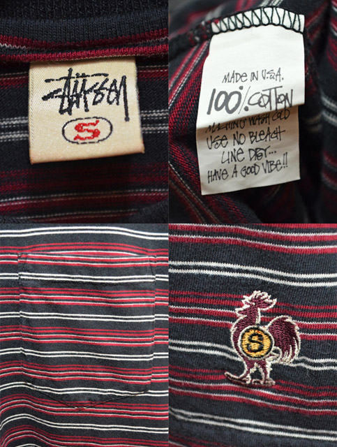 90's STUSSY ボーダー柄ポケット付きTシャツ “USA製” - used&vintage