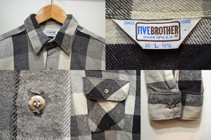 新品・在庫あり 80s FIVE BROTHER ヘビーネルシャツ　黒×グレー　XL シャツ