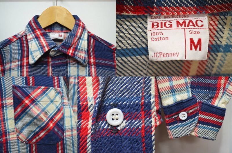 [リサイズ]1970sビッグマックBIG　MACネルシャツ　実寸Mサイズ