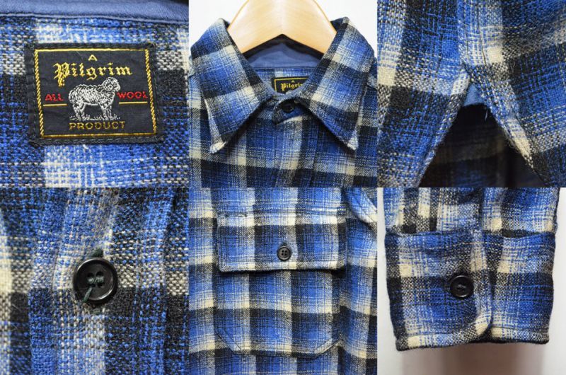 30-40's Pilgrim マチ付きウールシャツ “オンブレチェック 