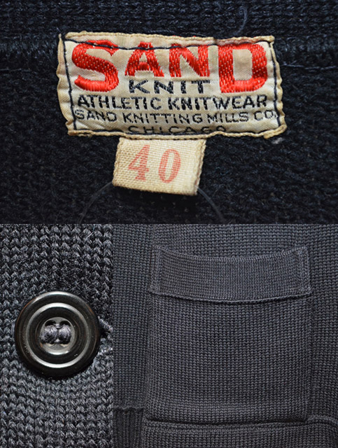 40's SAND KNIT レタードカーディガン “BLACK” - used&vintage box Hi