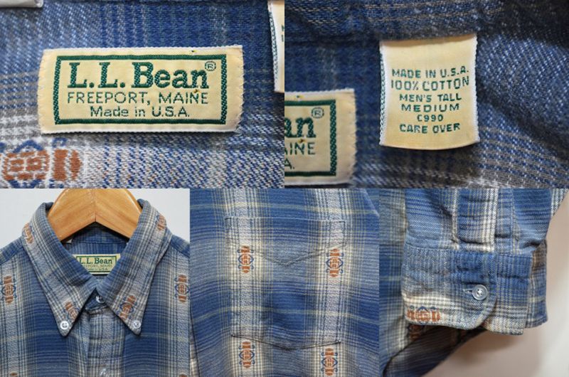 80's L.L.BEAN 総柄ボタンダウンシャツ "USA製" - used&vintage box Hi-smile