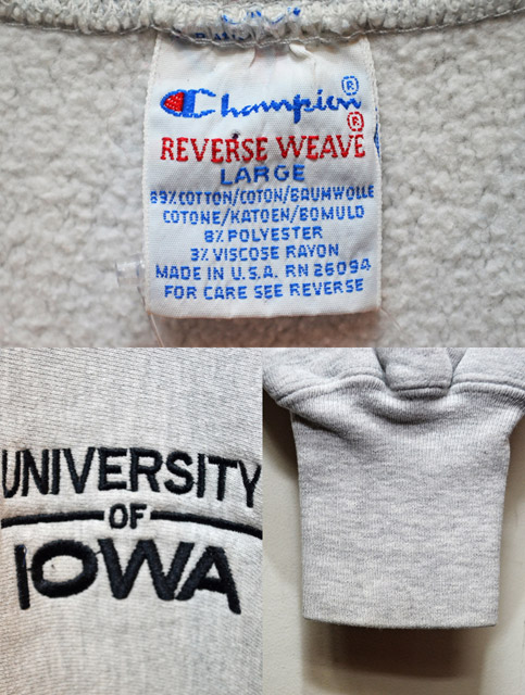 90's Champion リバースウィーブスウェット “UNIVERSITY OF IOWA” - used&vintage box Hi