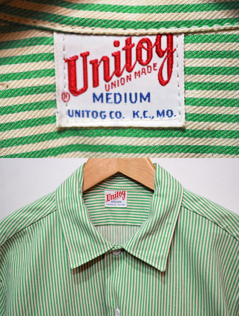 50-60's Unitog ヒッコリーストライプ柄 S/S マチ付きワークシャツ