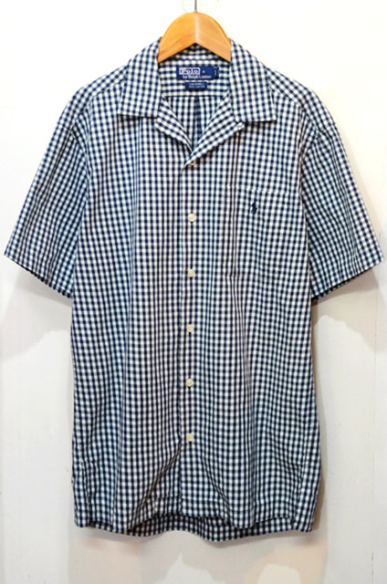 90's Polo Ralph Lauren ギンガムチェック柄 S/S オープンカラーシャツ - used&vintage box Hi-smile