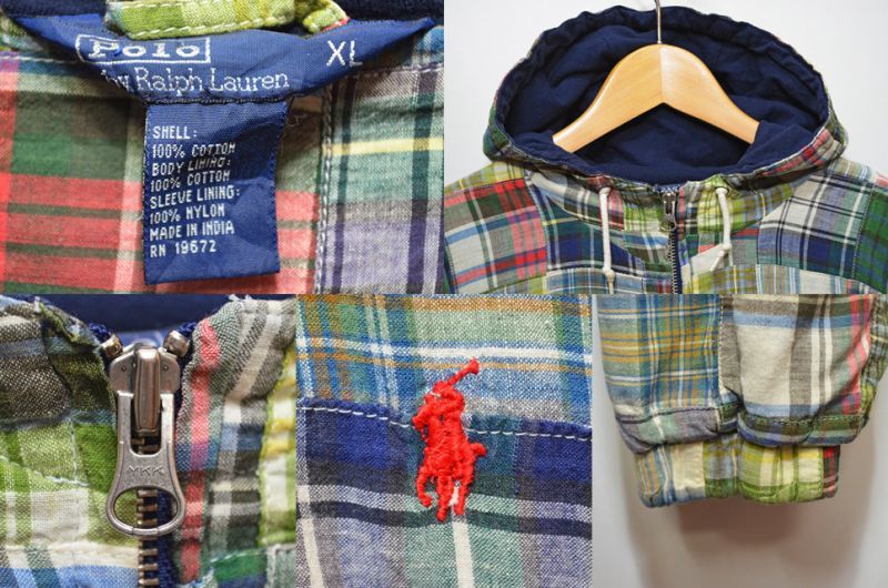 90's Polo Ralph Lauren フード付き パッチワークジャケット