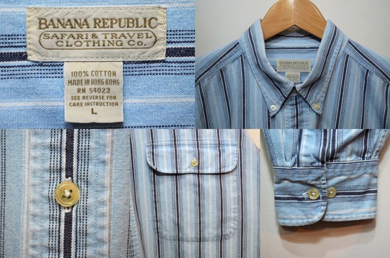 90's BANANA REPUBLIC ストライプ柄 ボタンダウンシャツ usedvintage box Hi-smile
