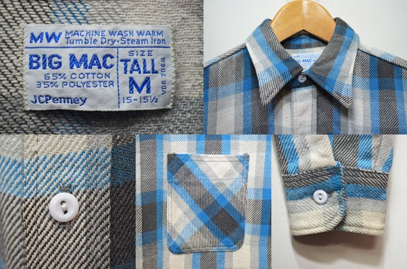 70's BIG MAC ヘビーネルシャツ “青ベース” - used&vintage box Hi-smile