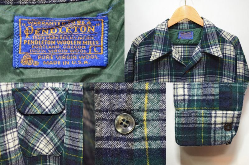 70's Pendleton ウールシャツ “グリーンベース” - used&vintage box Hi 