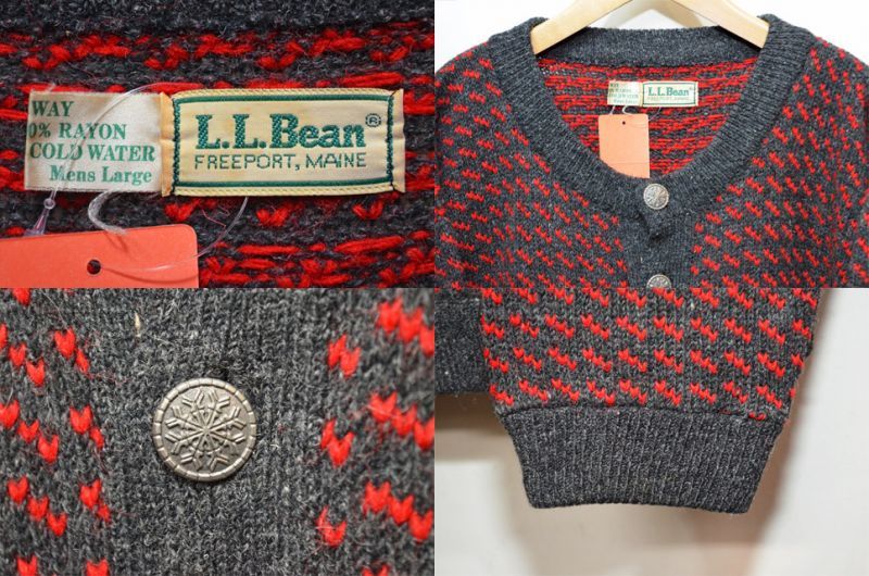 80's L.L.BEAN バーズアイ柄 ウールカーディガン - used&vintage box ...