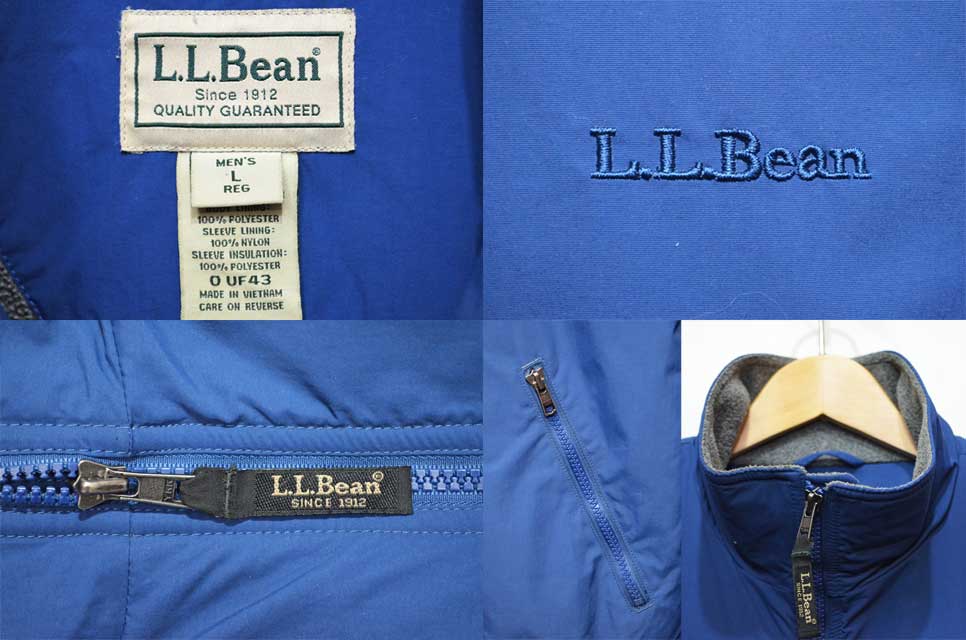 L.L.Bean ウォームアップジャケット 裏地フリース 刺繍ロゴ 紺 L ブルゾン 【あすつく】
