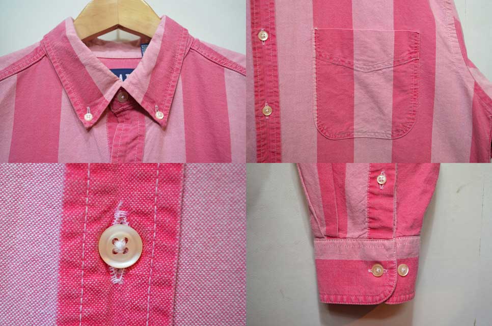 〜90s　vintage　USA製　細ストライプ柄　BDシャツ　ピンク×ホワイト