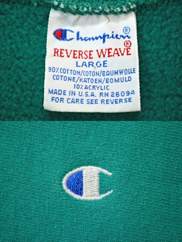 90s USA製 Reverse Weave リバースウィーブ エメラルド 緑