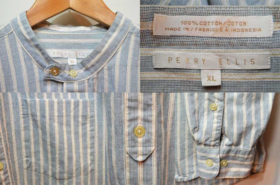 90's PERRY ELLIS バンドカラーシャツ - used&vintage box Hi-smile