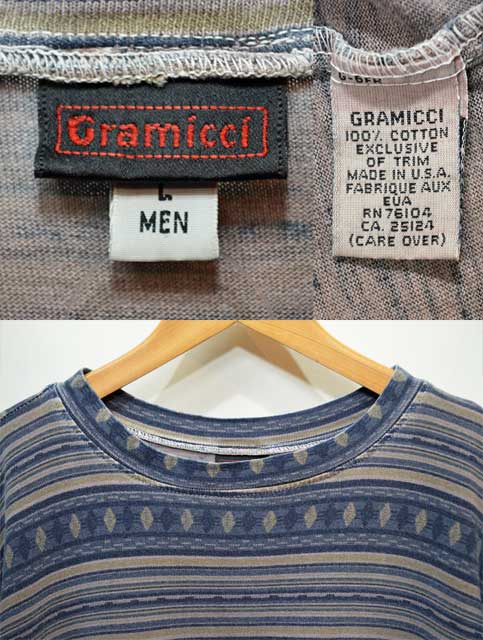90's Gramicci ネイティブボーダー柄 Tシャツ “MADE IN USA” - usedvintage box Hi-smile